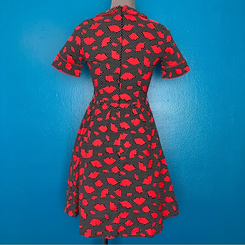Retrolicious Retro Lips Fit & Flare Dress in Red & Black Polka Dot w/ Collar - Picture 8 of 15